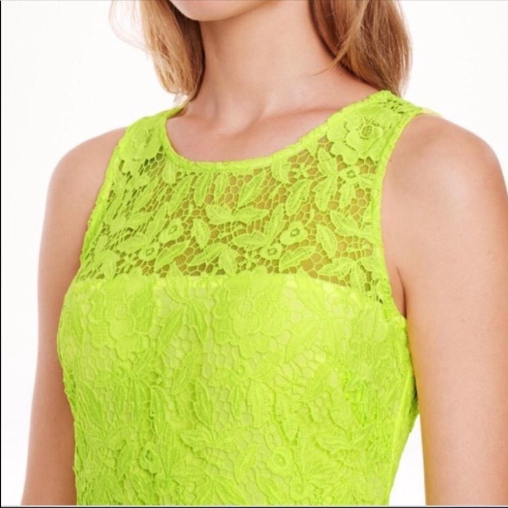 J.Crew Neon Yellow Collection Lace Sheath Fitted Sleeveless Cocktail Dress